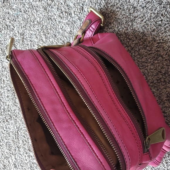 Fossil shoulder bag crossbody brass zippers - Picture 5 of 8